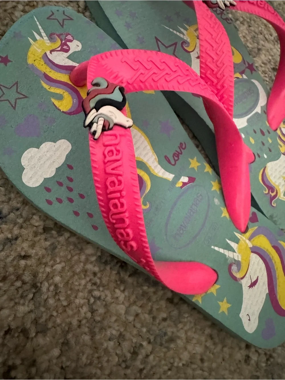 Havaianas Kids Unicorn Flip Flops in Teal and Bright Pink